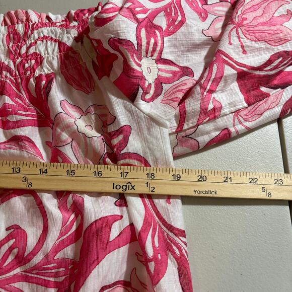 H&M Women's Size Medium Pink Floral Summer Tropical Off Shoulder Tube Blouse Top - Picture 5 of 10